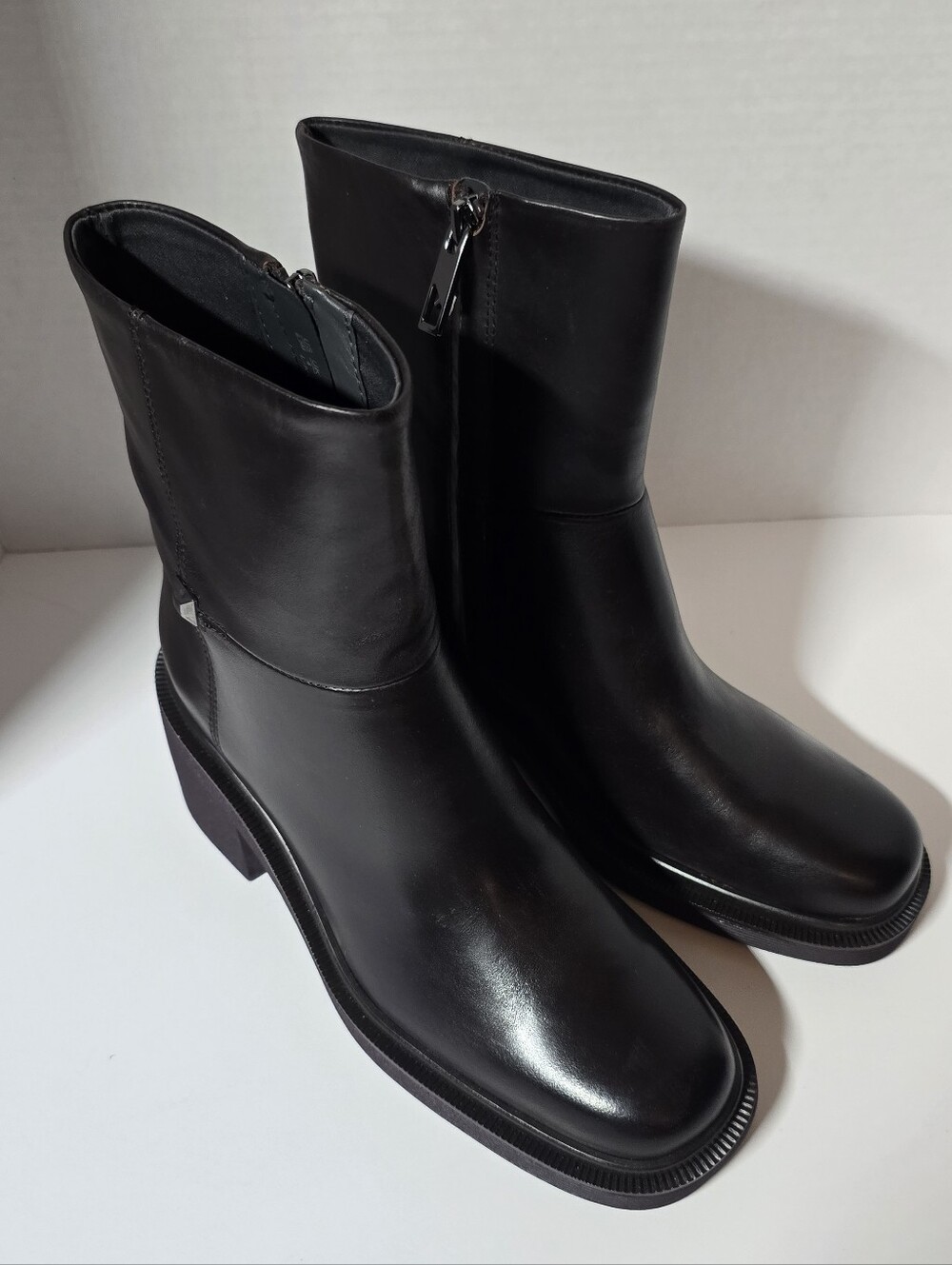 Franco Sarto Dark Hickory Brown Leather Upper Block Heel Boot